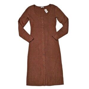 UpWest Long Sleeve Ribbed Sweater Sheath Midi Dress Bodycon Button Front Medium